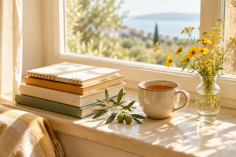 Ein Stapel Bücher auf einer sonnigen Fensterbank